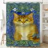 Luxury Print Shower Curtain Blue Floral Design with Cat Portrait for Bathroom Decor Modern Home Decoration Waterproof Fabric Sha