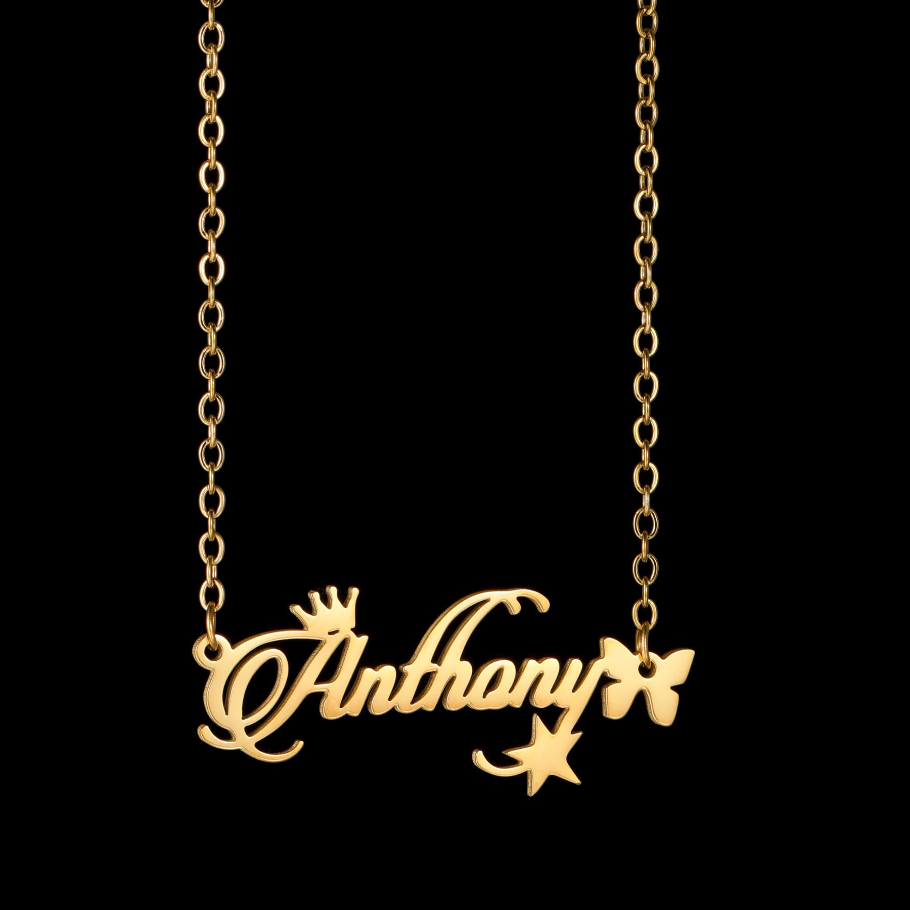 Atoztide Custom Name Necklace for Women Heart Butterfly Stainless Steel Jewelry Nameplate Link Chain Personalized Birthday Gift 35cm&Butterfly Star