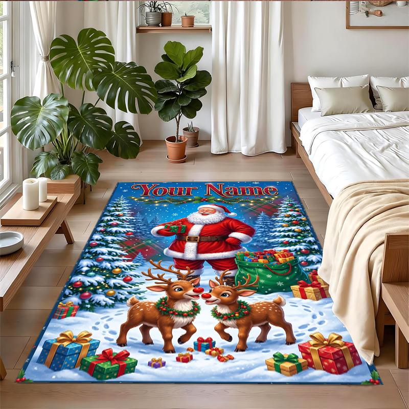 Christmas Custom Name Printed Square Area Rug Soft Non Slip Floor Carpet For Bedroom Holiday Gift