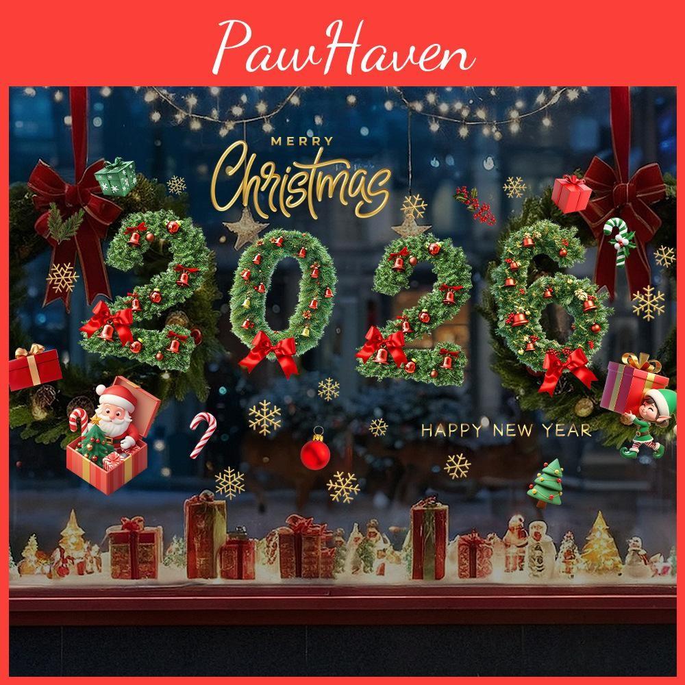 Green 2026 Christmas Pine Needle Bell Door And Window Sticker For Holiday Decor