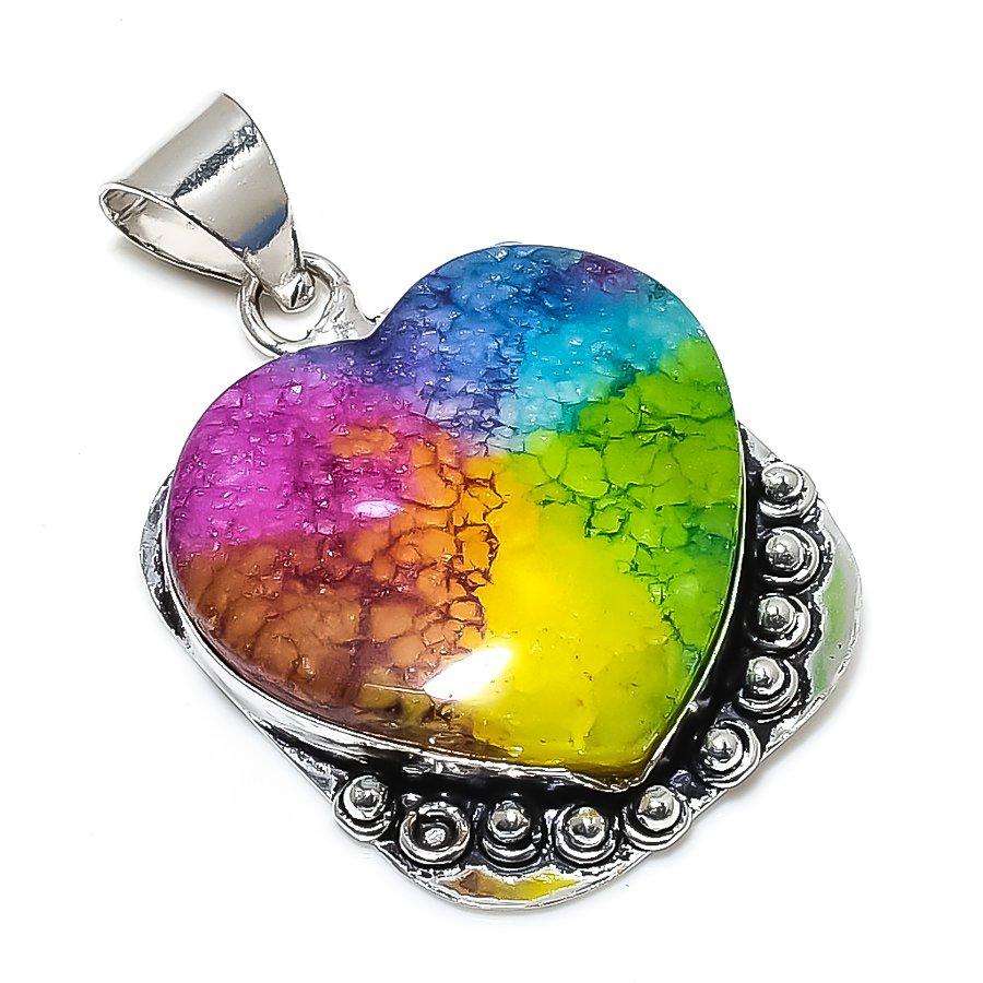 Natural Rainbow Solar Quartz Gemstone 925 Sterling Silver Pendant 1.89" W3f80