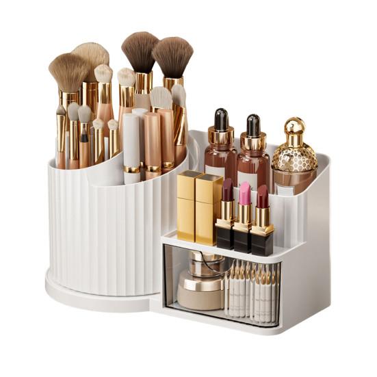 

Cosmetic Storage Box 360 Degree Rotating Makeup Organizer with Brush Holder Transparent Drawer Large Vertical Pattern Cosmetic Storage Box білий