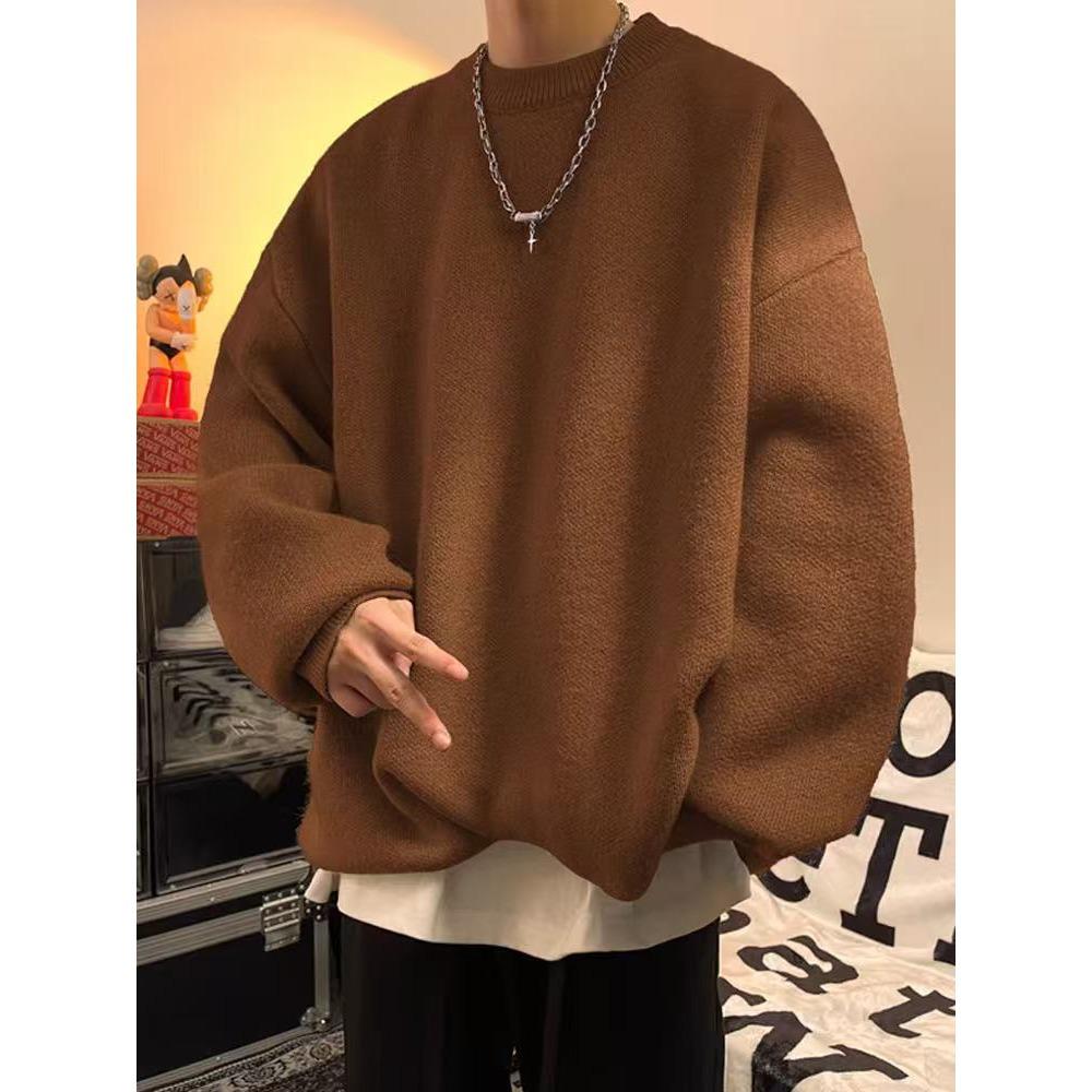 Autumn/Winter Men's Loose Lapel Sweater - Trendy Hong Kong Style Long Sleeve Knitwear