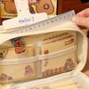 Geantă pentru creion de mare capacitate, cu capybara din desene animate, geantă pentru papetărie, cu broșe, autocolante, agrafe, brelocuri, husă pentru stilouri pentru copii