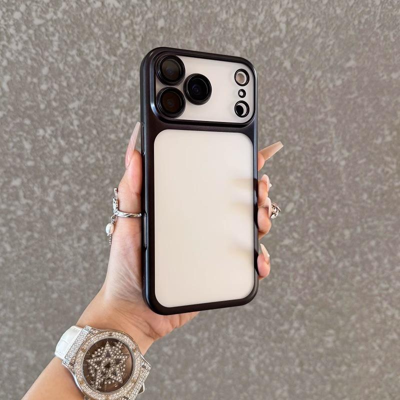 Luxury Matte Transparent Case For iPhone 17 Air 16 Pro Max Plus Plating Frame Lens Film Protection Anti-fall PC Hard Clear Cover