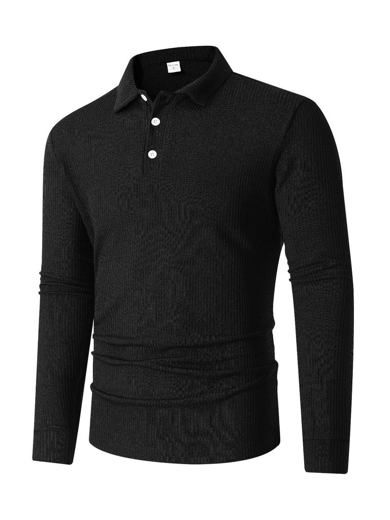 European American Men's Knit Lapel Long Sleeve Polo Shirt
