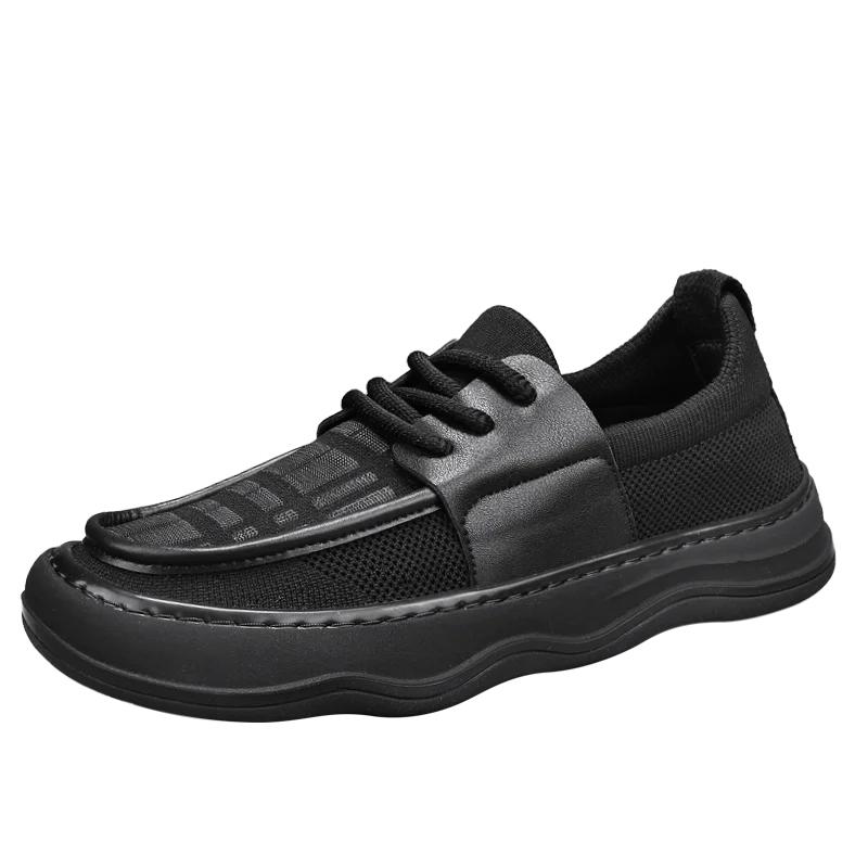 

Мужская повседневная спортивная обувь, сетка, дышащие и нескользящие лоферы, плоская и легкая мужская обувь, новая вулканизированная обувь 44 чёрный