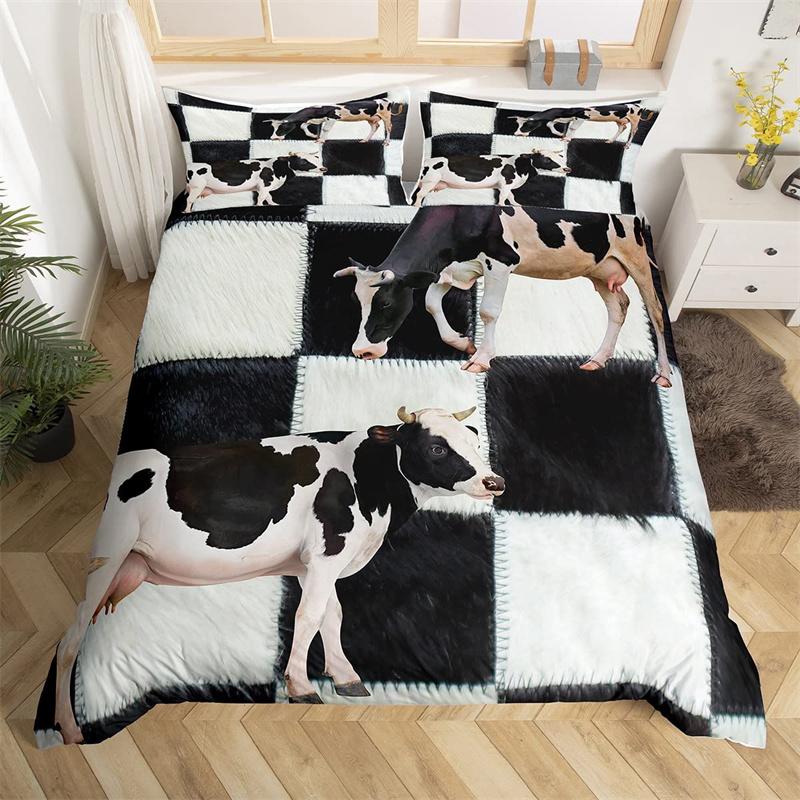 Cowhide Duvet Cover Queen Microfiber Western Farmhouse Animal Skin Fur Bedding Set 2/3pcs For Kids Teen Cattle Cow Quilt Cover