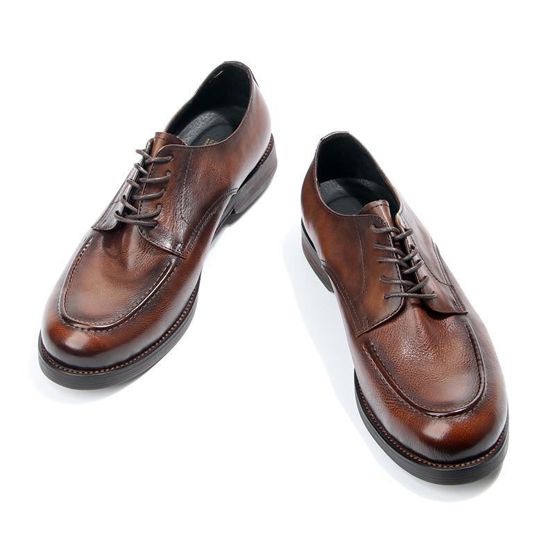 Britische Lederschuhe mit runder Spitze, erste Schicht Rindsleder, handgefertigt, Retro, poliert, alt, große Spitze, Herrenschuhe 8401-10
