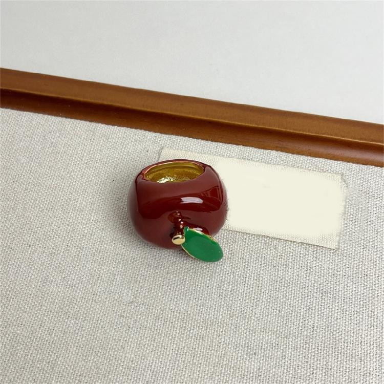 Elegant Enamel Dripping Oil Strawberry/Apples Ring Fashion Handmade Finger Accessory Party Wear Ring Festival Jewelry