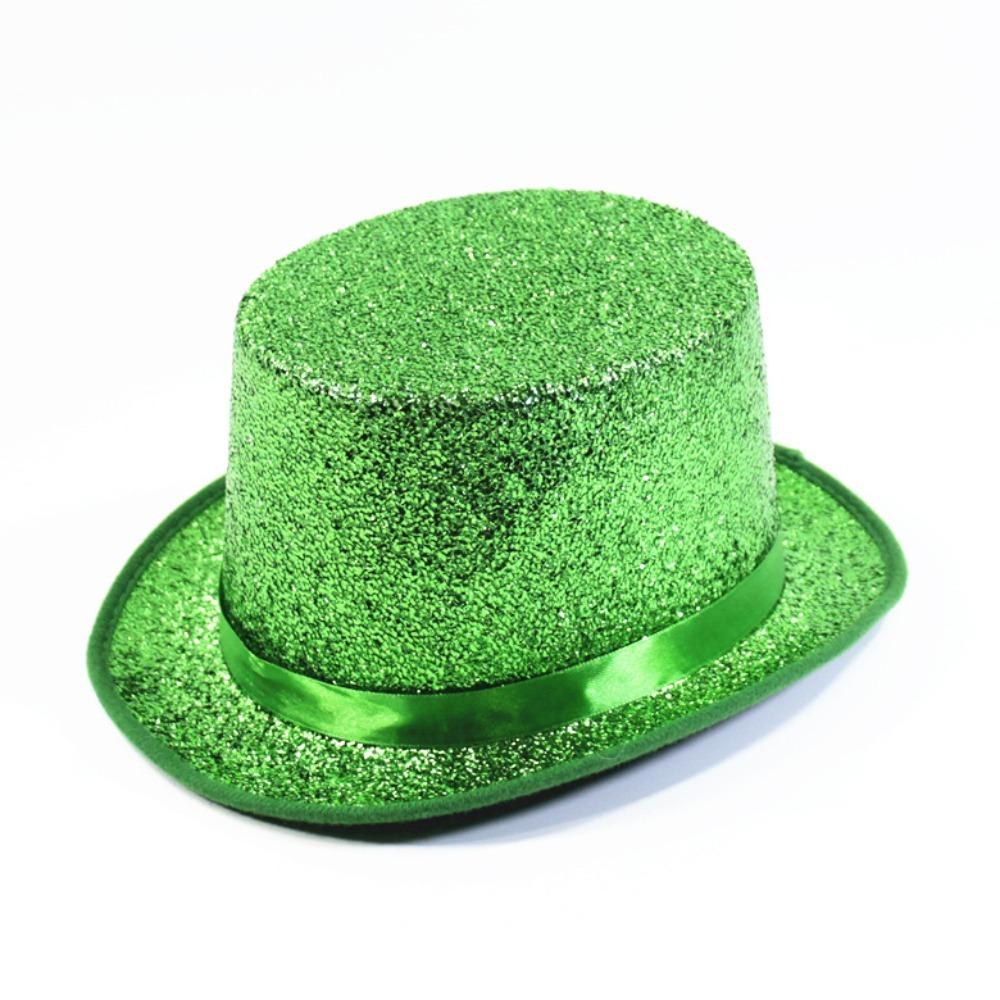 Fashionable Wide Brim Jazz Hat Solid Color Magician Costume Glitter Top Hat Multicolor Headwear Magician Top Hat Holiday зелёный
