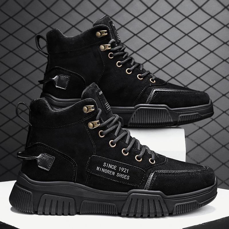 Men High Quality Leather Boots Men Spring Casual Motorcycle Ankle Men Lace-Up Basic Boots Man Fashion Men Boot