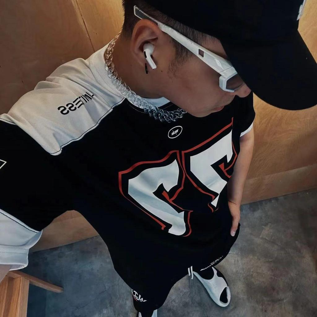 Number 77 Retro Ice Hockey Jersey – Short Sleeve Patchwork T-Shirt