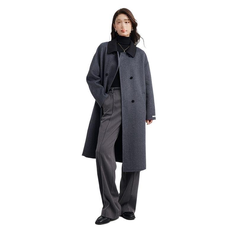 Women's Mid-Length Beige Wool Coat - Elegant French Casual Loose Fit, Petite Plus-Size, Thickened Winter Outerwear 2025.