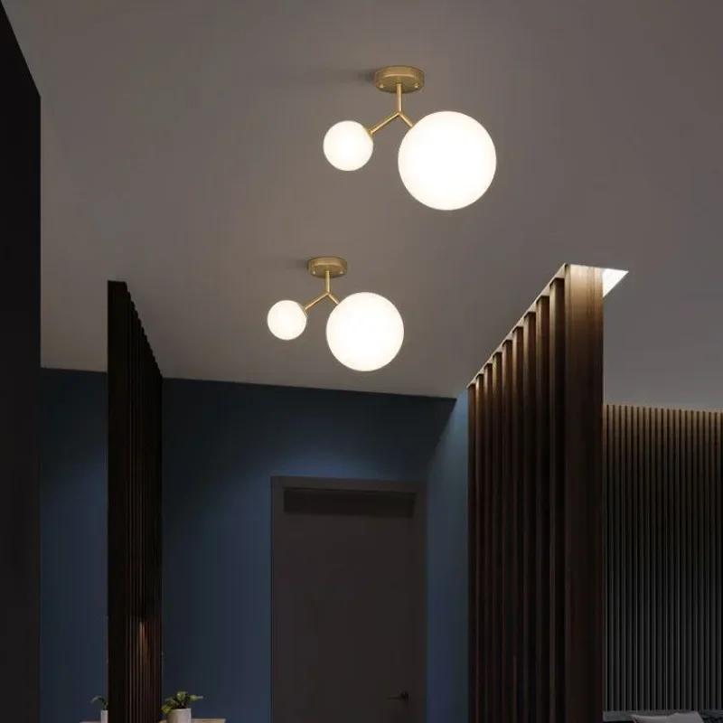 Nordic Glass Ball LED Ceiling Light Lamps For Aisle Corridor Balcony Hallway Bedroom Clockroom Home Decoration Indoor Lighting
