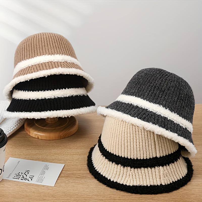 Temperament women Knitted Bucket Hat Breathable Basin Cap Solid Color Hollow Out Woven Fisherman Hat Vacation Soft Fabric Hat, Headwear Accessory