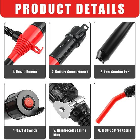 

Knoweasy Battery-Powered Transfer Pump, Portable Electric Siphon for Gas, Diesel, Water, 2.2 GPM Flow, 16-Inch Tube Fits 3-5 Gal Cans, Multi-Purpose