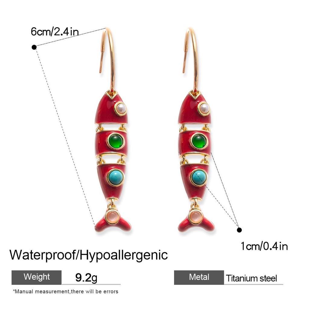 Stainless Steel Fish Tassel Pendant Earrings & Necklace Set - Women's Light Luxury Jewelry