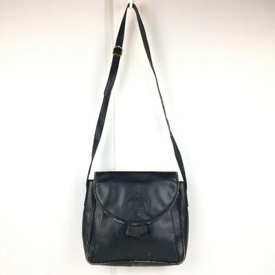 90s Vintage Leather Shoulder Bag Dark Navy Check Interior(USED)