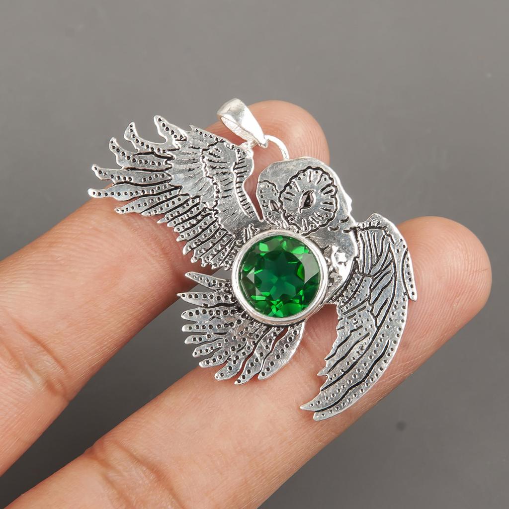 Chrome Diopside Gemstone 925 Sterling Silver Halloween Jewelry Women's Pendant 1.3" CP-16-1