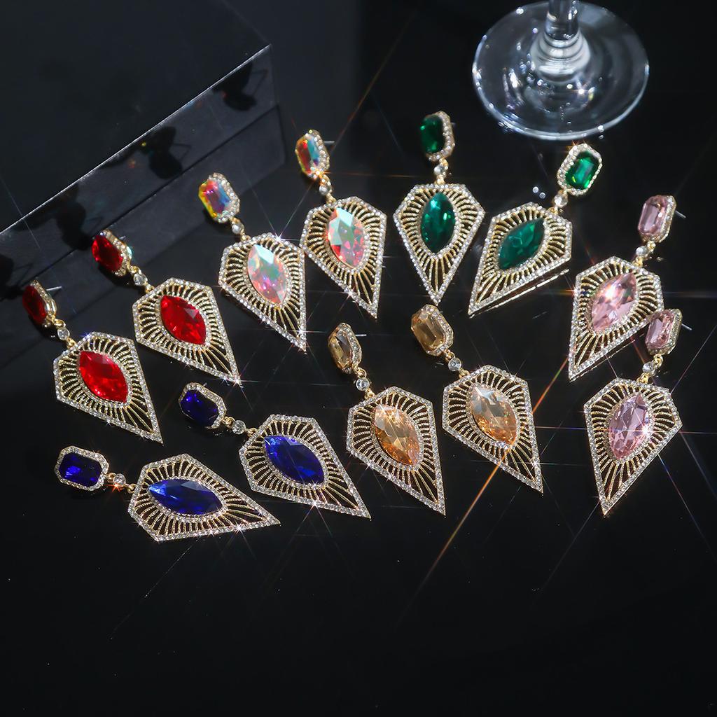 Temperament Coloured Glass Rhinestone Earrings Fashion Geometric Triangle Earrings Women's Ear Accessories