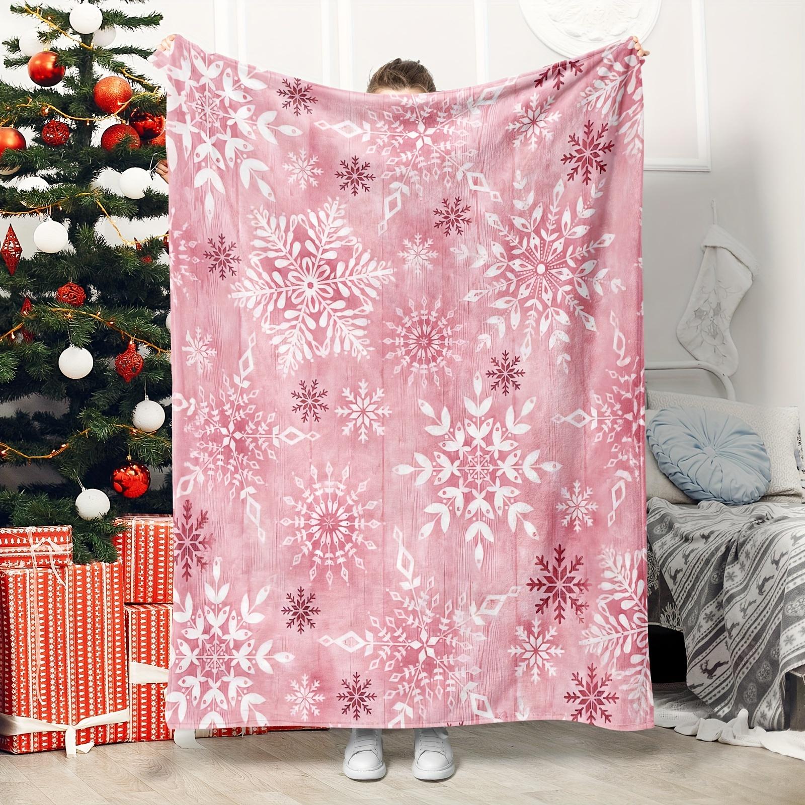 

1pc Contemporary Style Pink Flannel Blanket, Digital Snowflake Print, Soft Throw for Christmas, Winter, Bedroom, Sofa, Living Ro 75x90cm