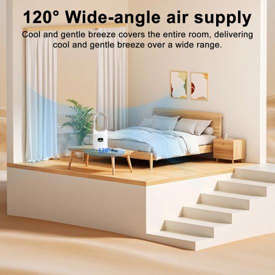 Bladeless Desk Fan with 3 Speeds Digital Display Strong Airflow Low Noise Rechargeable Quiet Cooling Fan