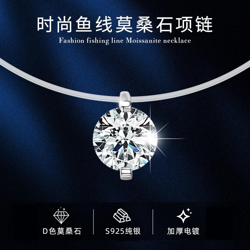 Sterling Moissanite Pendant Necklace Women Minimalist Geometric Drop Chain Delicate Lightweight Elegant Jewelry