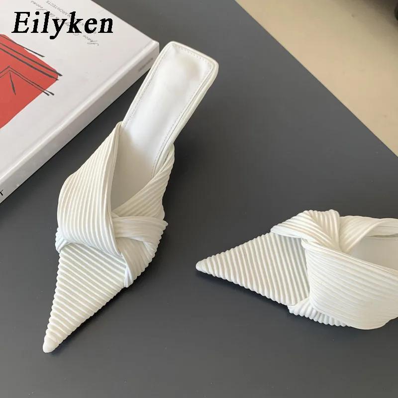 Fashion Eilyken New Summer Design Pleated Women Slipper Thin Low Heel Pointed Toe Ladies Sexy Party Pumps Sandal Shoes Zapatos De Mujer