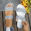 Women'S Wide Width Fashion Flat Sandals - Summer Beach Shoes with Sparkling Rhinestone Accents, Non-Slip Rubber Sole, Comfortable Open-Toe Design