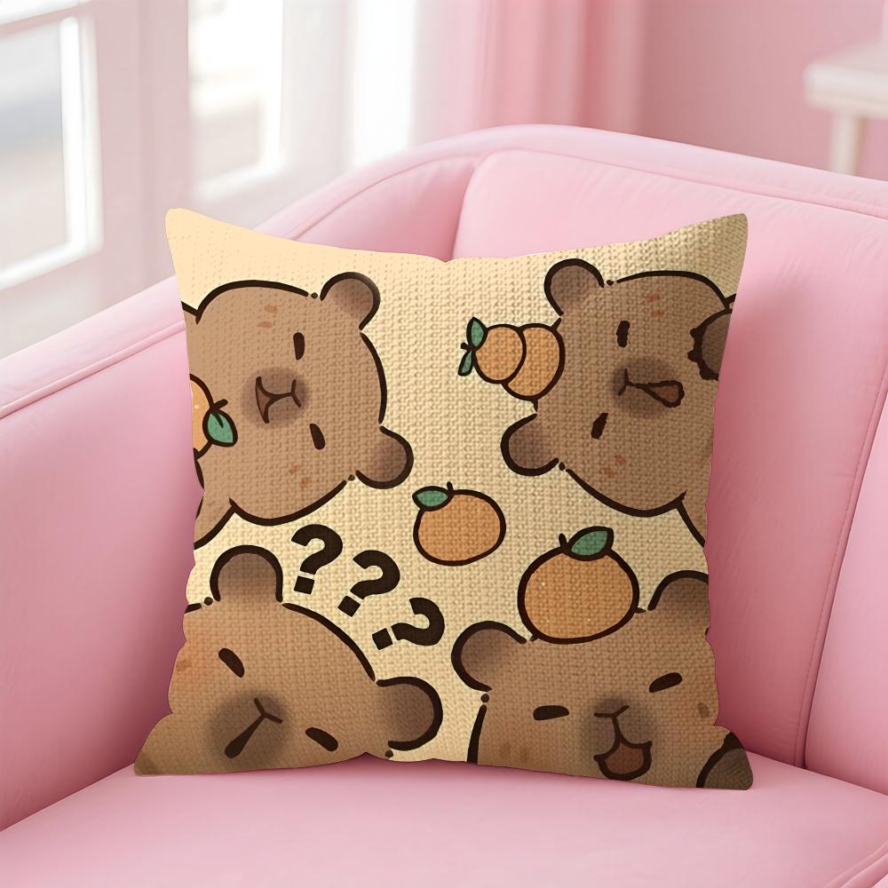 Caybara Cute Cushion Cover Natural Linen Pillow Case DoubleSided Print Decorative Sofa Pillowcase Home Decor Gift