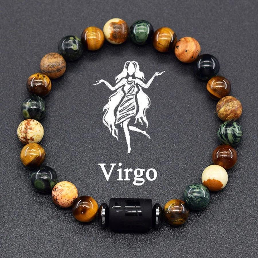12 Zodiac Signs Natural Stone Bracelets Leo Capricorn Taurus Cancer Bracelets Girl Men Couple Friendship Jewelry Gift Bracelets Black Color