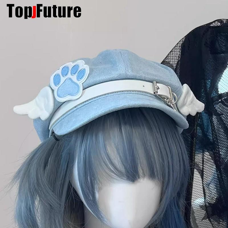 Make ized Women Harajuku Gothic Lolita Beret hat Cap Y2K Girl Angel Wing Dog Dog paw handmake Sun hats
