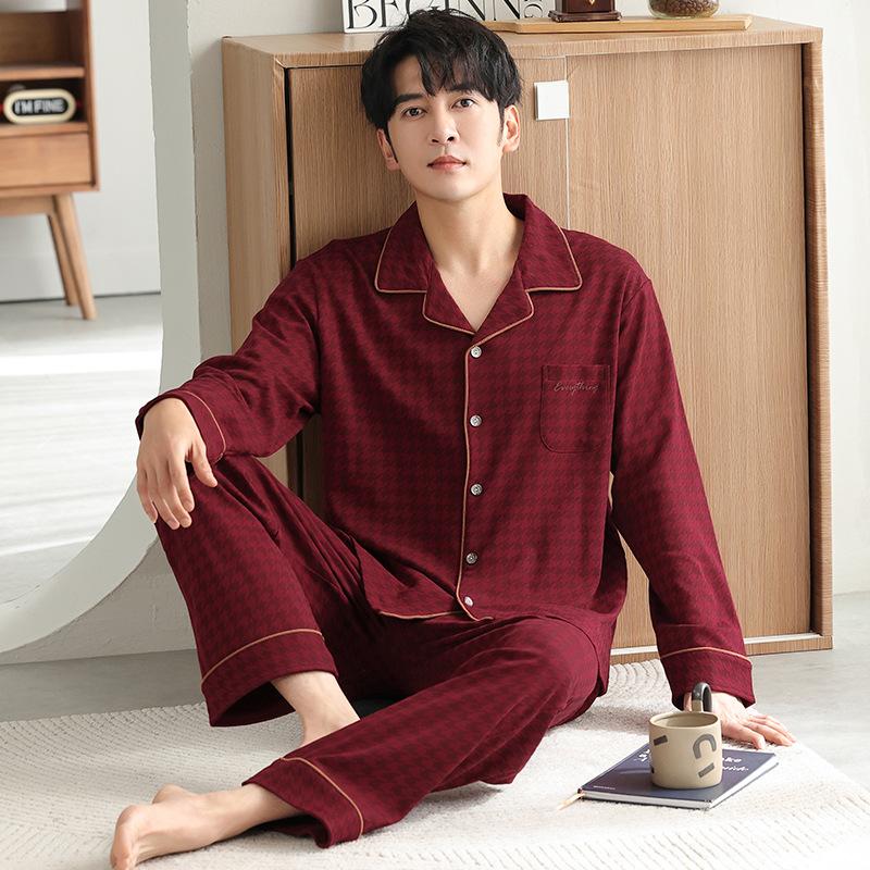 Pure Cotton Pajamas Men'S Spring And Autumn Long-Sleeved Loungewear Autumn And Winter Thin Large-Size Suit