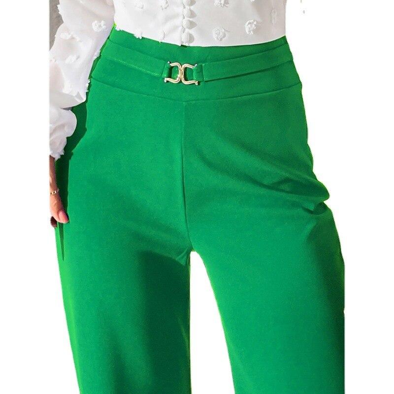 Office-lady High Waist Wide Leg Pants Fashion Summer Casual Loose Pants Women Trousers Slim Solid Pantalon Femme Pants 25915