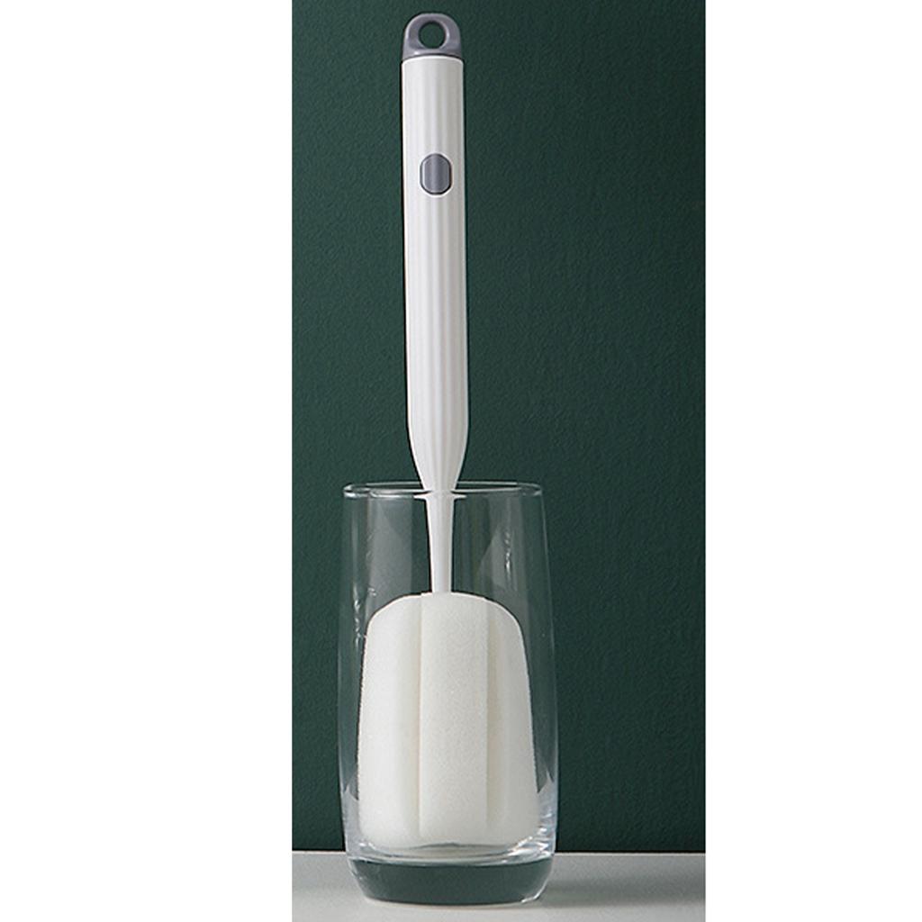 Sponge Bottle Dish Brush Cleaning Long Handle Scrubbing Soft Sponge Washing Cup Brush White