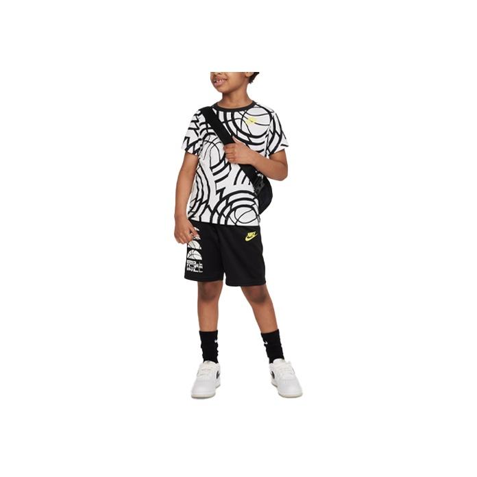Nike Geometric Pattern Printed Round Neck Short Sleeve T-Shirt And Straight Leg Shorts Sports Set Kids sets FJ5173-010