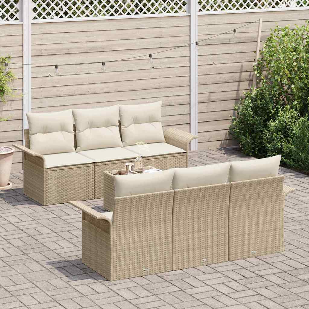 Garden Sofa Set with Cushions 7 Pcs Beige Poly Rattan