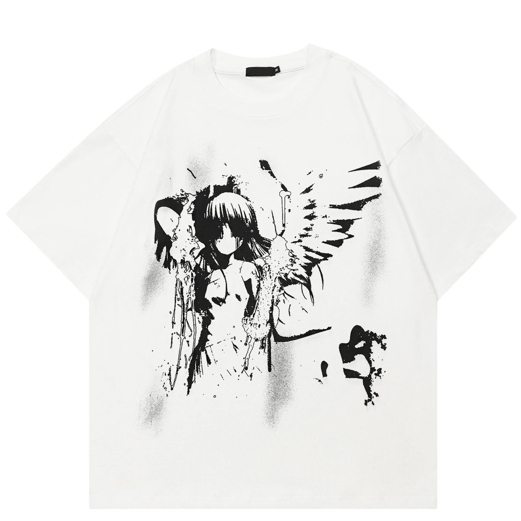 

Уличная футболка с рисунком японского аниме, хлопковые топы унисекс, футболки, летняя футболка с короткими рукавами L белый