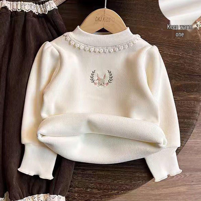 Plus Velvet Girls Semi-High Neck Base Layer Top: Thick Warm Autumn/Winter Wear for 2026 100cm