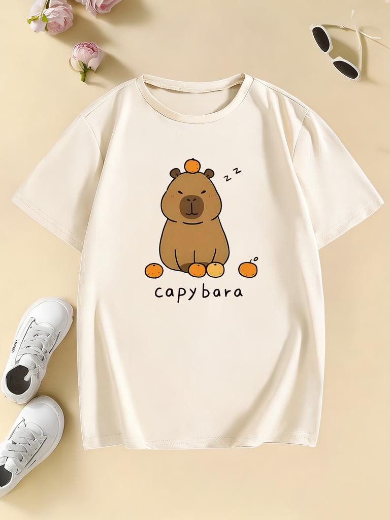 Cartoon Trendy Capybara T Shirts Kids Childrens Tshirt Boys Girls Short Sleeve Summer Spring Casual Top Tee Shirt