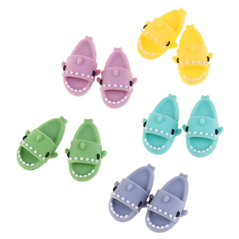 1 Pair 1:12 Dollhouse Miniature Cute Shark Slippers Doll Shoes Suit For Ob11 1/12 Bjd Doll Gsc Dod, Ymy Doll