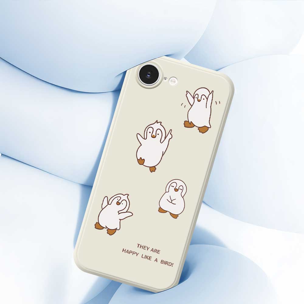 For iPhone 16e Case Happy Penguin Pattern Printing Straight Edge TPU Phone Back Cover