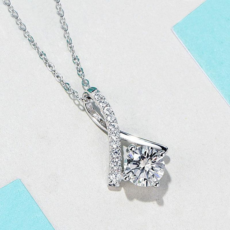 Silver Plated Round Cut CZ Solitaire Pendant Necklace, Twisted Accent Cable Chain Necklace for Women