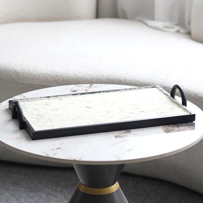 Simple and Light Luxury Fur Tray Ornaments Hotel Living Room Model Room Bedroom Leather Storage Tray Soft Decorations