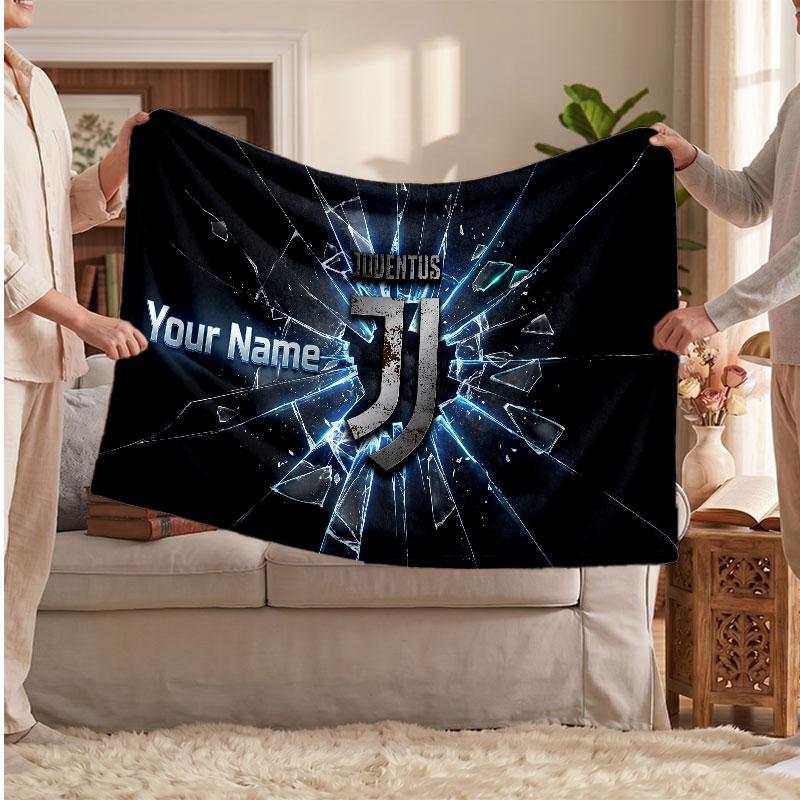 Juventus FC Personalisierte Fleecedecke Mit Fußballlogo, Benutzerdefinierter Name Text Weich Warm Home Überwurfdecke