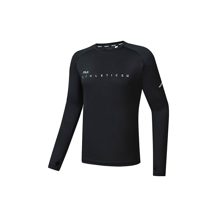Fila Athletics Logo Print Sports Running Fitness Casual Crew Neck Long Sleeve T-Shirt Men Tops Deep-Black A11M242201F-BK