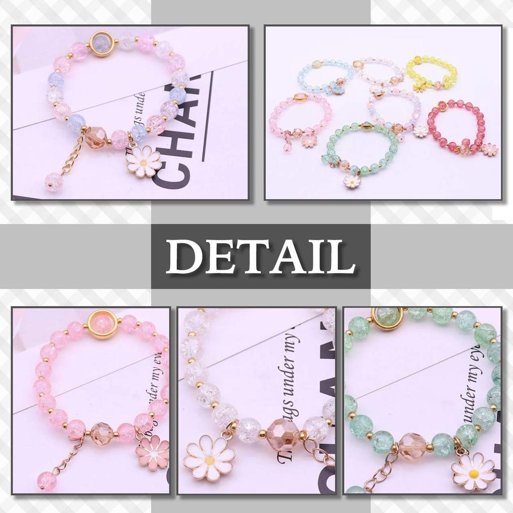 Chrome Crane Women's Bracelet, Prayer Beads, Small Flowers, Multicolored Jewelry Accessory, WB113 (06.White)