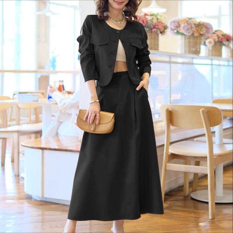 ZANZEA Damska Bluzka z Długim Rękawem i Spódnice Casualowe Zestawy Dwuczęściowe