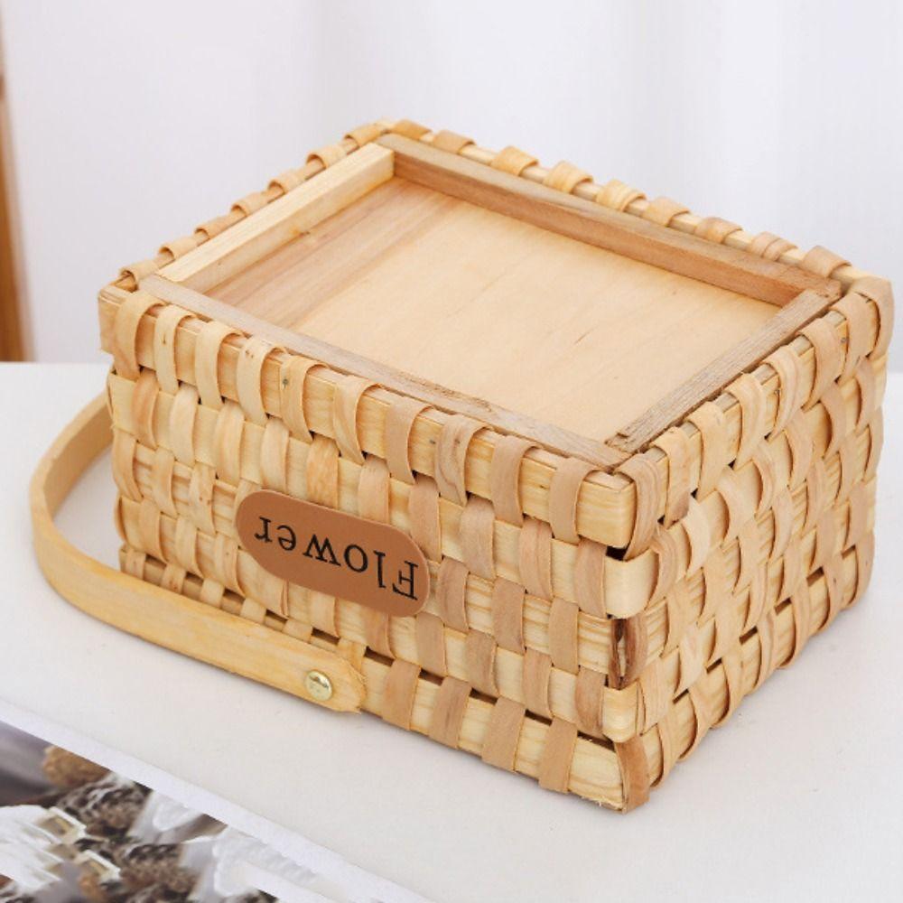 with Handle Handwoven Flower Basket Rustic Style Organizer Basket Practical Storage Basket  Picnic